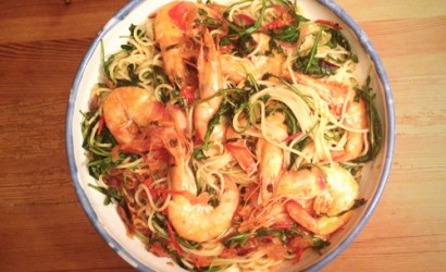 Spaghetti mit Garnelen, Tomaten & Rucola