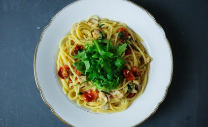 SPAGHETTI MIT ROTBARBE, OFENGERÖSTETEN CHERRYTOMATEN, RUCOLA UND EINIGEN LECKEREIEN MEHR!